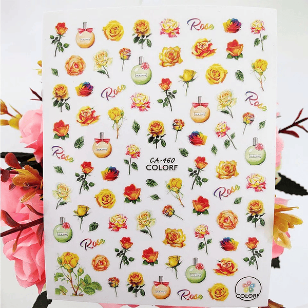 Sticker autoadhesivo flores rosas amarillas