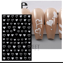 Sticker autoadhesivo GLITTER ESCARCHADO corazones blancos