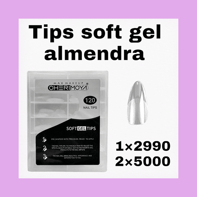 Tips soft gel almendra 120 unidades 