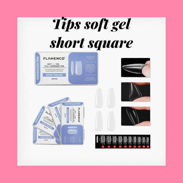 Tips soft gel short square 100 unidades 