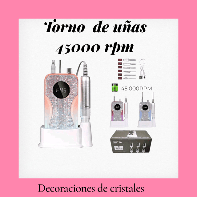 Torno de uñas inalambrico 45000rpm con decoraciones de cristales 