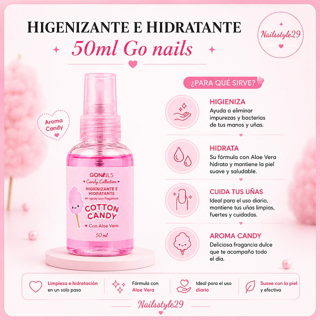 Higenizante e hidratante de manos aroma Candy Go nails 