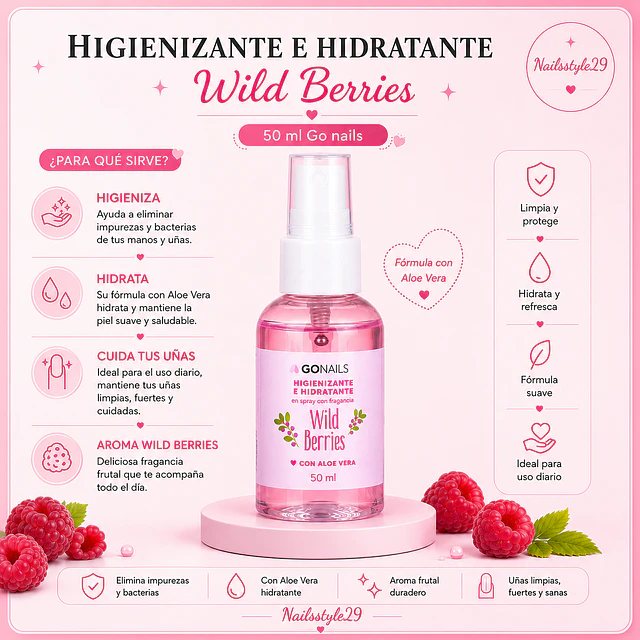 Higenizante e hidratante de manos aroma Berries Go nails 