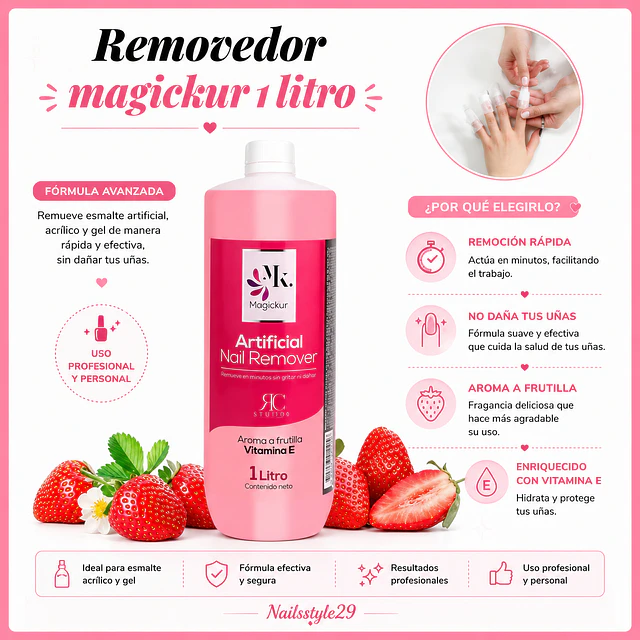 Removedor magickur 1 litro aroma frutilla 