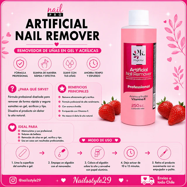 Removedor de esmaltes y sistemas aroma frutilla 250ml