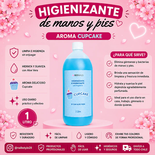 Higienizante e hidratante de manos y pies 1 litro Go nails
