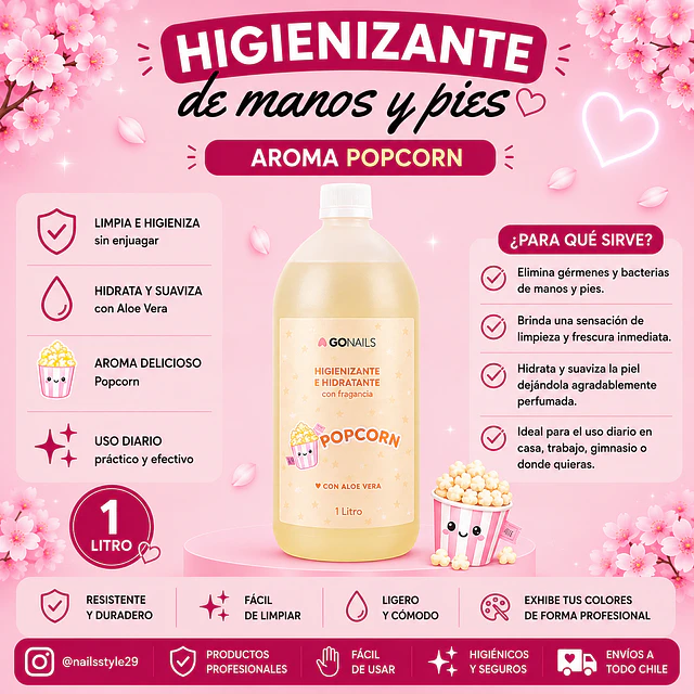 Higienizante e hidratante de manos y pies 1 litro Go nails