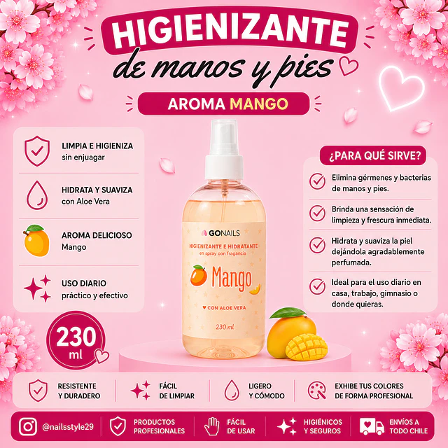 Higienizante e hidratante de manos y pies 230ml Go nails 