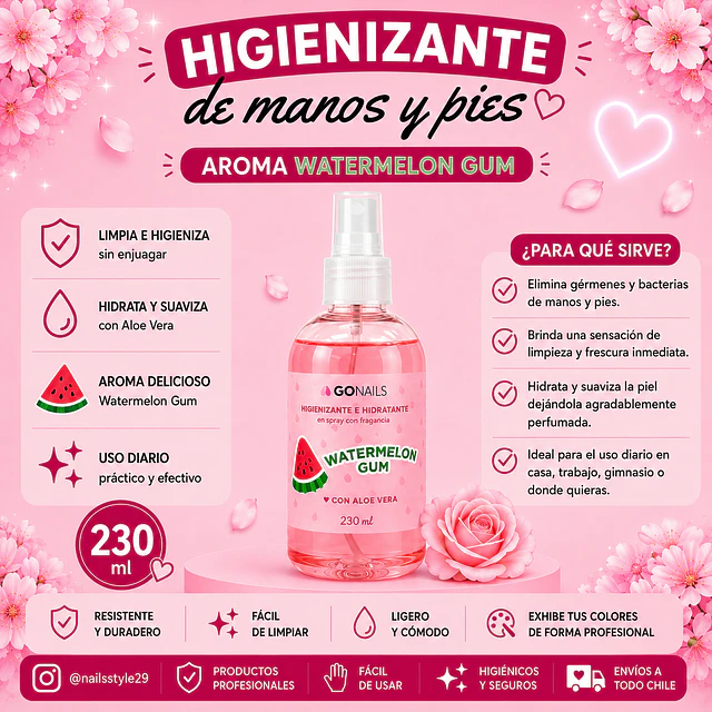 Higienizante e hidratante de manos y pies 230ml Go nails 