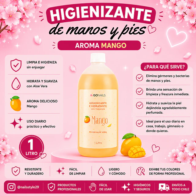 Higienizante e hidratante de manos y pies 1 litro Go nails