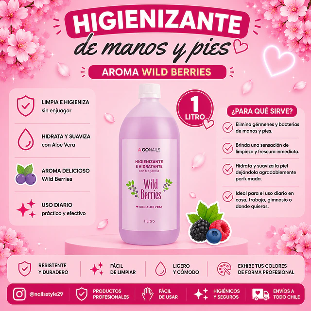 Higienizante e hidratante de manos y pies 1 litro Go nails