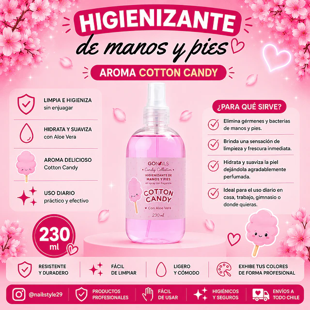 Higienizante e hidratante de manos y pies 230ml Go nails 