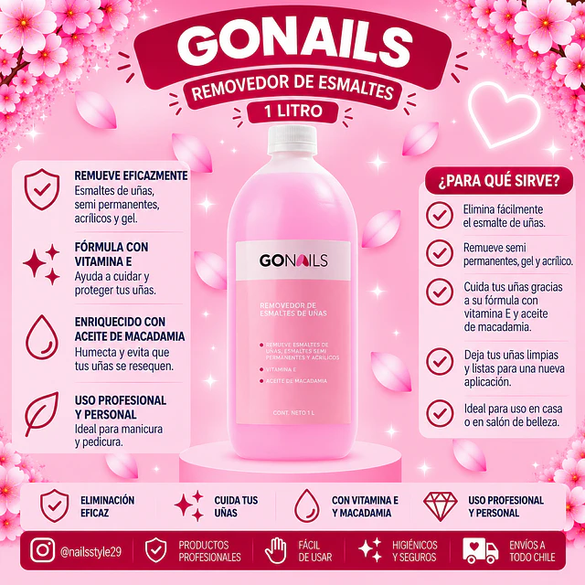 Removedor de esmaltes permanentes y sistemas artificiales 1 litro Go Nails