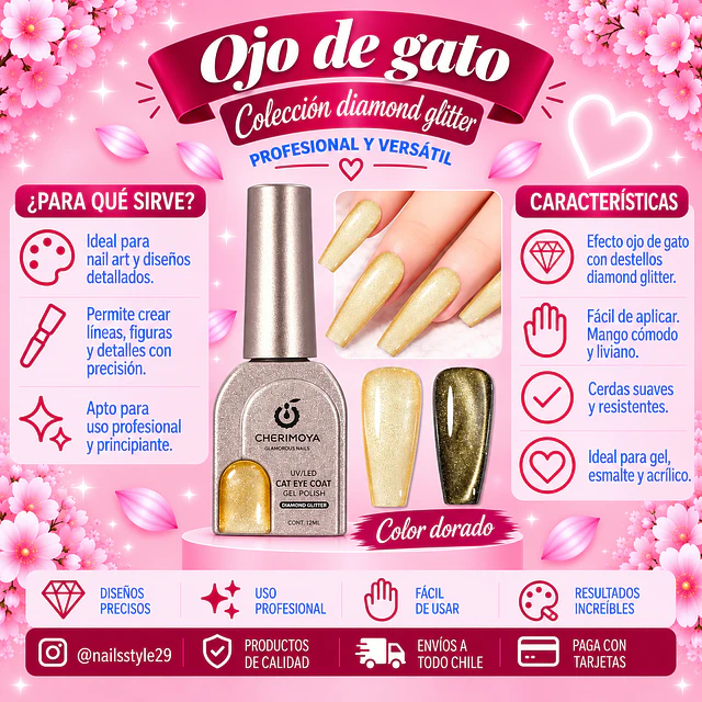 Ojo de gato Diamond glitter, dorado