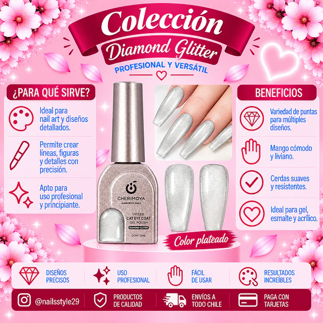 Ojo de gato Diamond glitter, plateado 