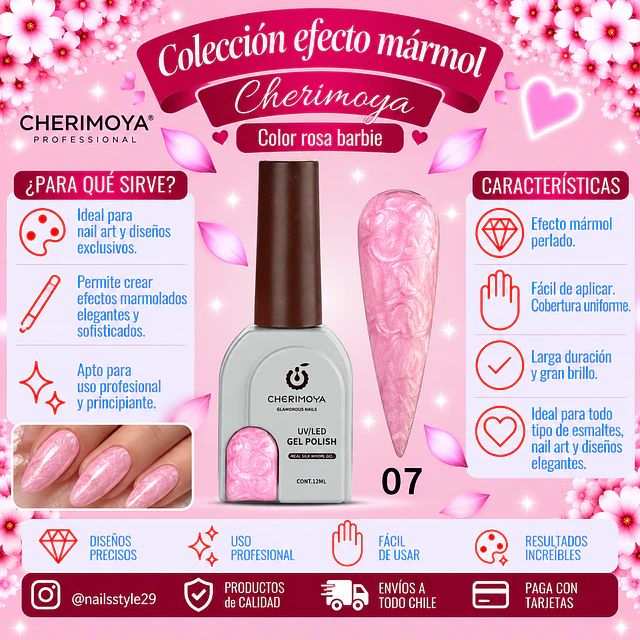 Efecto mármol,  rosa barbie 