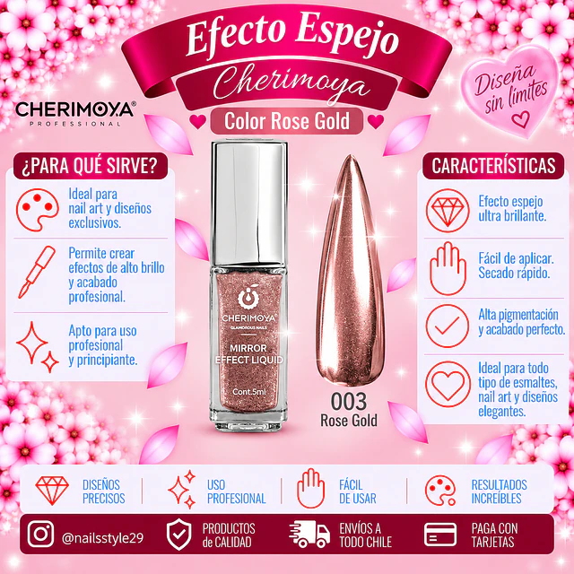 Efecto espejo formato esmaltes, rose gold