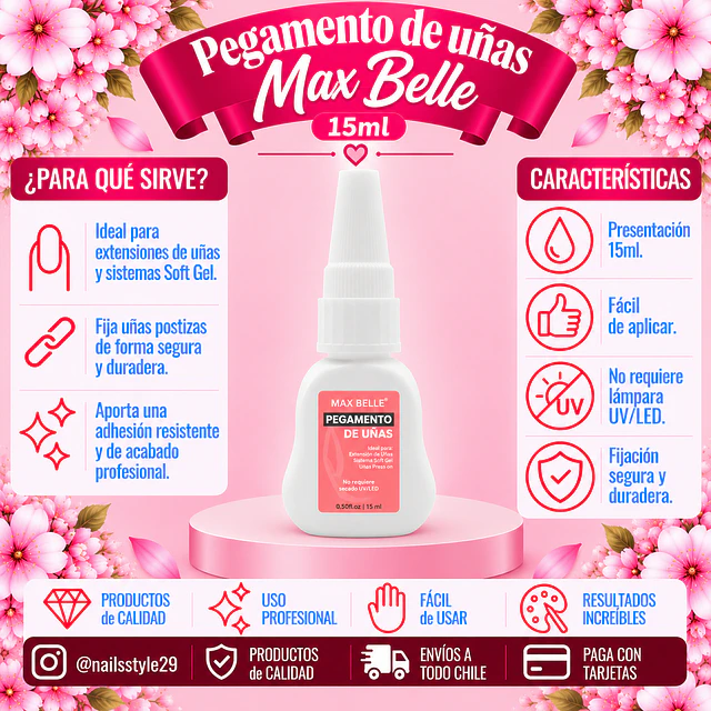 Pegamento para uñas artificiales, soft gel y press on Maxbelle 