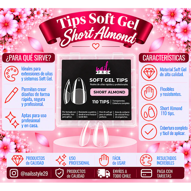 Tips soft gel Short almond Nail pro