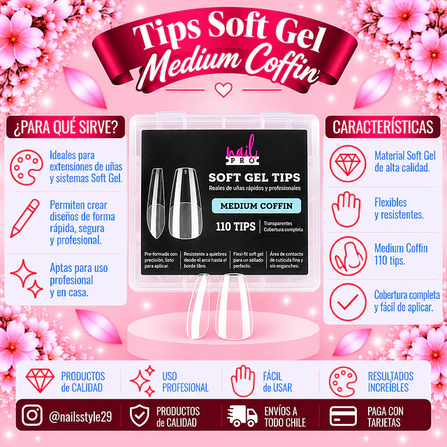 Tips soft gel Medium coffin Nail pro