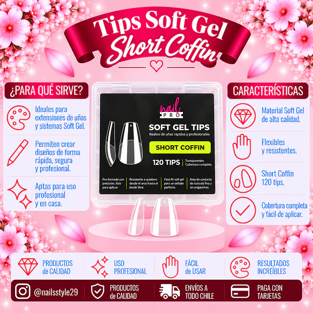 Tips soft gel Short coffin Nail pro