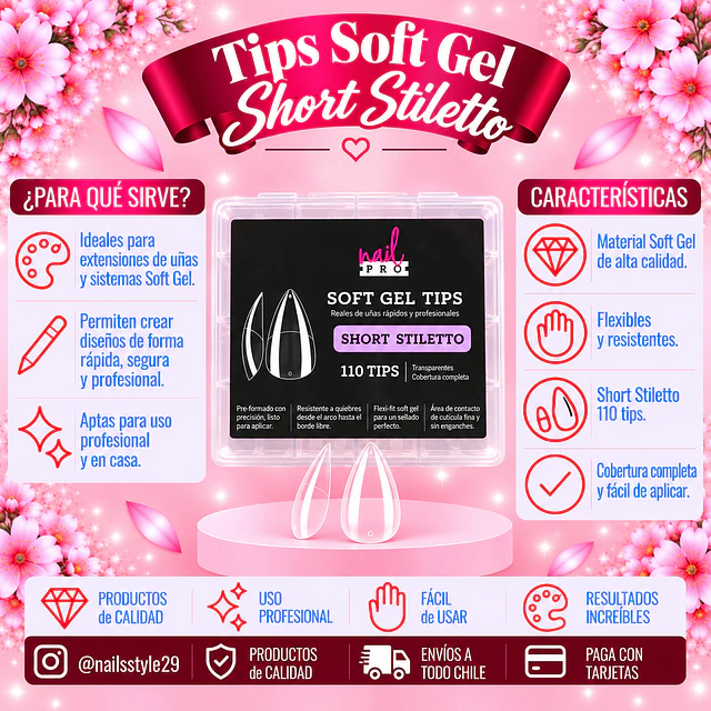 Tip soft gel Short stiletto Nail pro