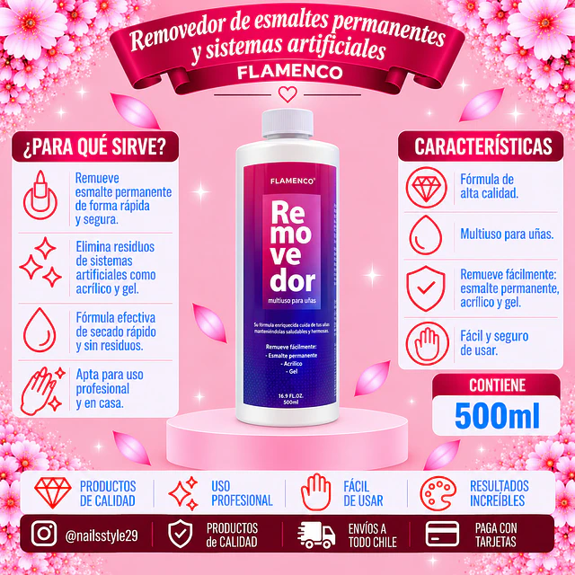 Removedor de esmaltes permanentes y sistemas artificiales Flemenco 500ml