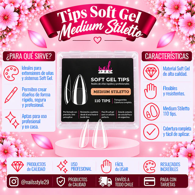 Tips soft gel Medium stiletto Nail pro