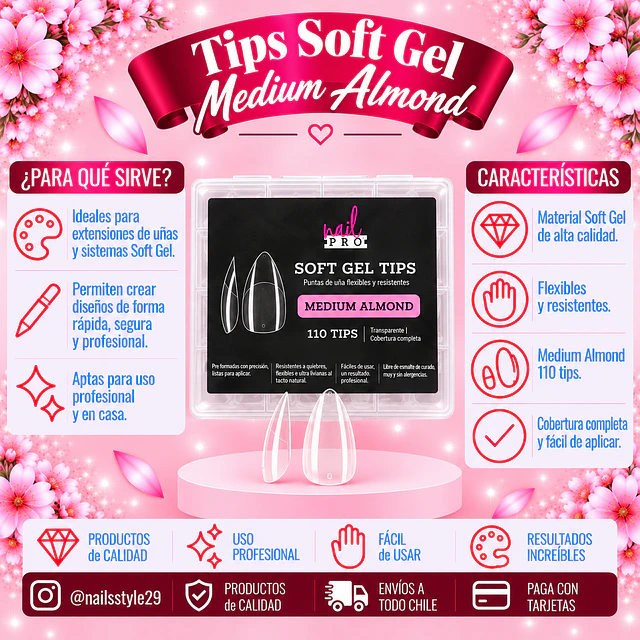 Tips soft gel Medium almond Nail pro