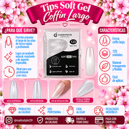 Tips soft gel 120 unidades Coffin largo Cherimoya 