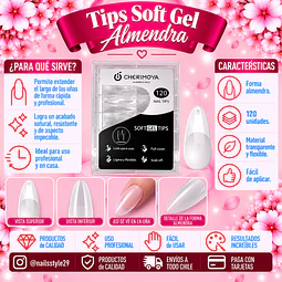 Tips soft gel 120 unidades Almendra Cherimoya 