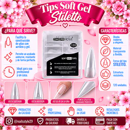 Tips soft gel 120 unidades Stiletto Cherimoya 