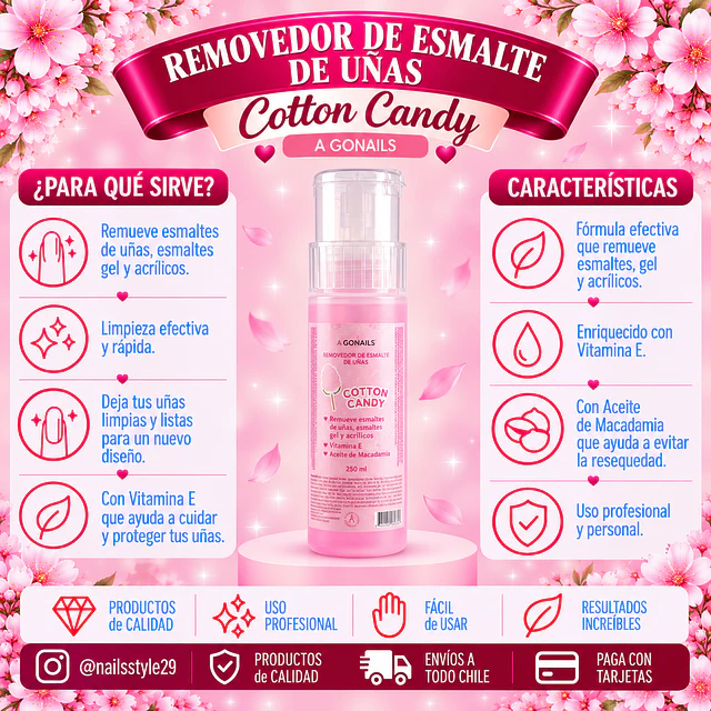 Removedor de esmaltes permanentes y sistemas, Candi contton Go nails 110ml