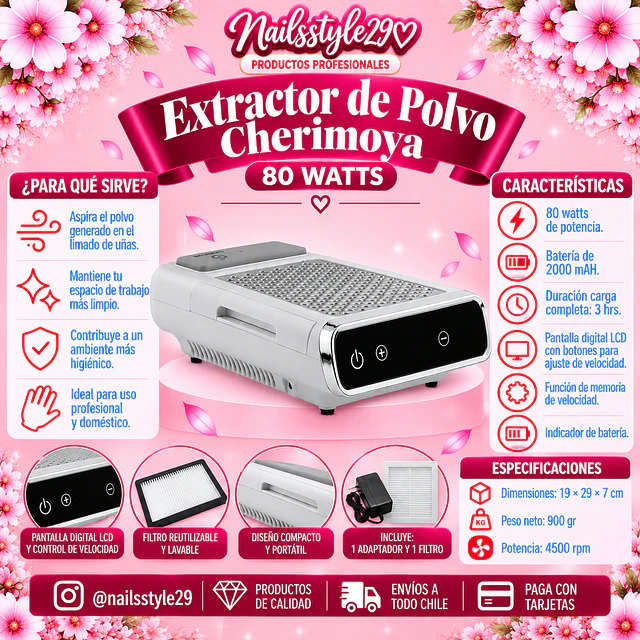 Extractor de polvo inalambrico Cherimoya 80 watts 