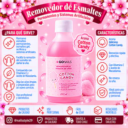 Removedor de esmaltes permanentes y sistemas, Candi contton Go nails 250ml