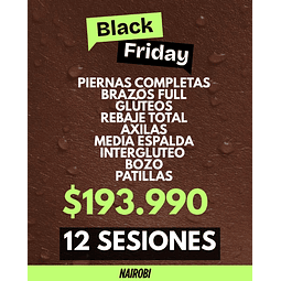 12 sesiones piernas, brazos, glúteos, media espalda, rebaje, interglúteo, axilas, 2xs
