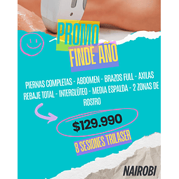 8 sesiones piernas, brazos, abdomen, media espalda, rebaje, intergluteo, axilas,+ 2XS+ 1 sesión axilas 