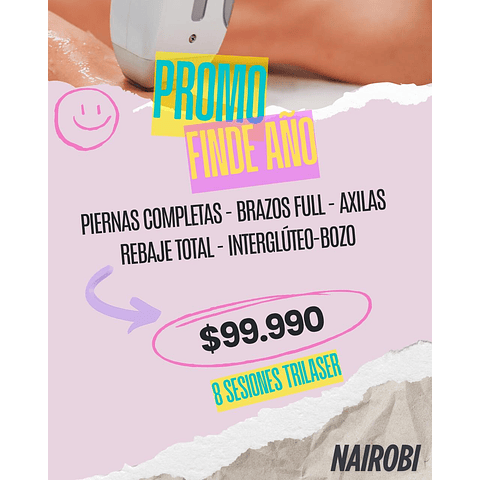 8 sesiones: piernas, brazos, Rebaje, interglúteo, axilas, bozo