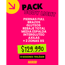 8 sesiones piernas, brazos, glúteos, media espalda, rebaje, interglúteo, axilas 2xs