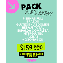 7 sesiones piernas,brazos, glúteos, abdomen, espalda, rebaje, axilas, intergluteo, 2XS + 1 repaso 