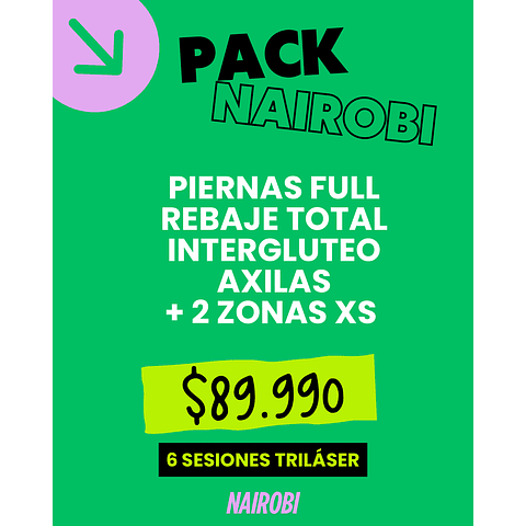 6 sesiones piernas, rebaje, axilas, intergluteo, 2XS 