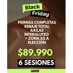 6 sesiones piernas, rebaje, axilas, intergluteo, 1xs 