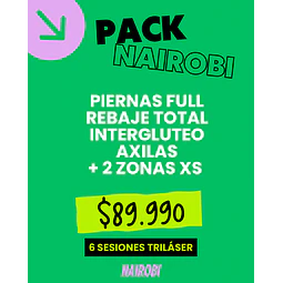 6 sesiones piernas, rebaje, axilas, intergluteo, 2xs 