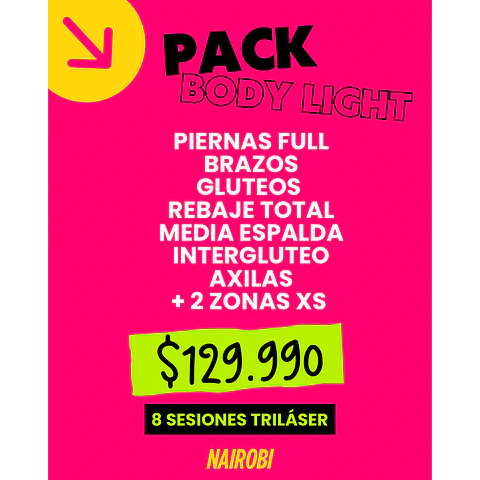 8 sesiones piernas,brazos, glúteos, media espalda, rebaje, axilas, intergluteo, 2XS 