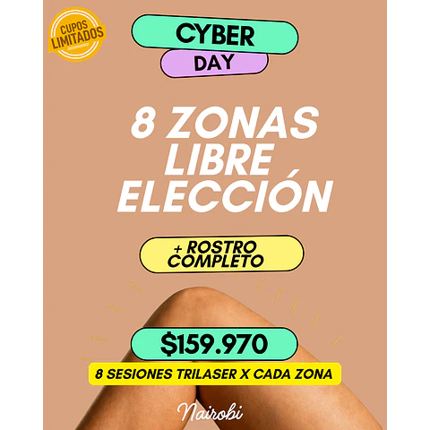 8 sesiones: 8 zonas libre elección + rostro 