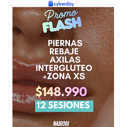 12 sesiones piernas, rebaje, axilas, interglúteo, 1 XS 