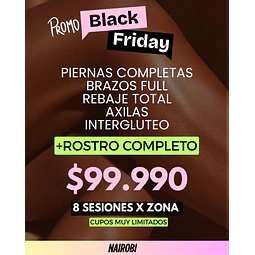 8 sesiones piernas, brazos, rebaje, axilas, intergluteo + rostro 