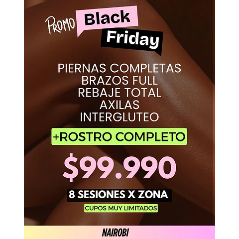 8 sesiones piernas, brazos, rebaje, axilas, intergluteo + rostro 