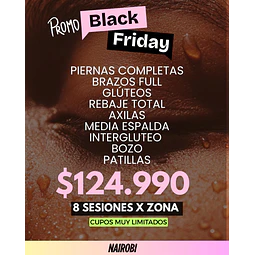 8 sesiones piernas, brazos, glúteos, media espalda, rebaje, axilas, intergluteo + 2XS 