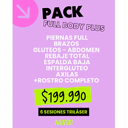 Piernas, brazos, glúteos, abdomen rebaje, axilas, media espalda, interglúteo, rostro